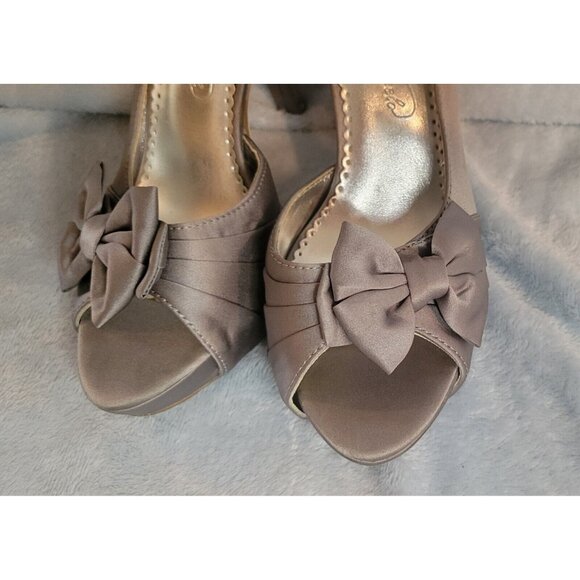 Michaelangelo Gray Satin Open Toe Slip On Heels Shoes Women's 5 1/2 - Picture 7 of 12